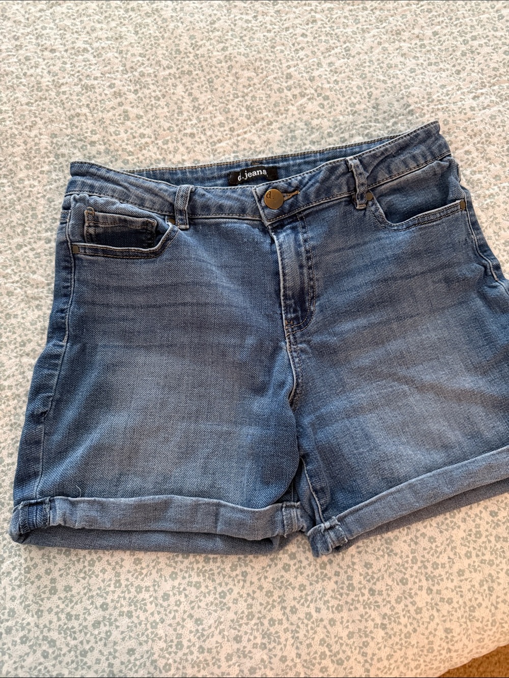 d. jeans Medium Blue Rolled Hem Denim Shorts